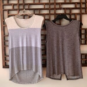 ATHLETA Gray White Blue Striped Muscle Tank SET S